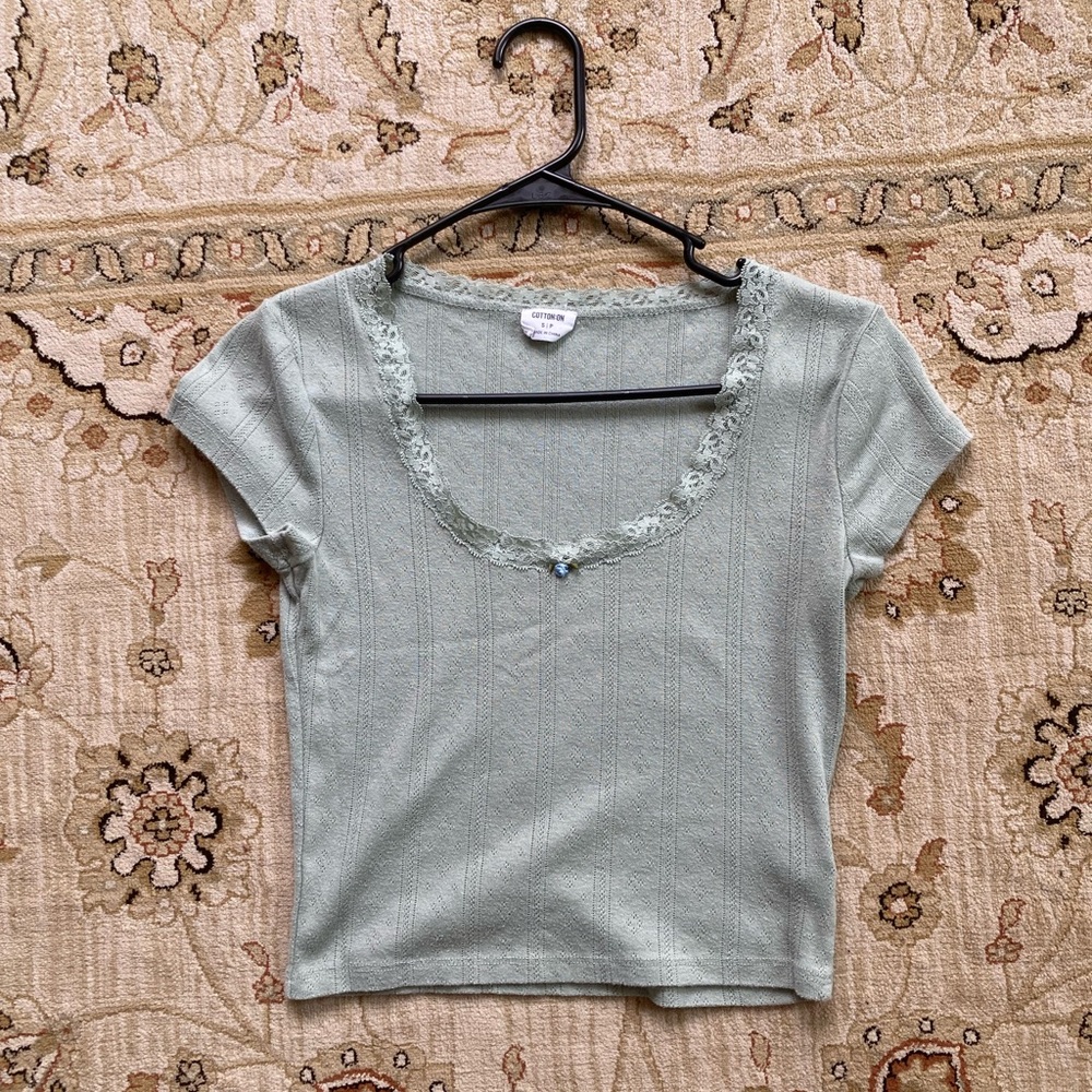 Elegant Lace Trimmed Green Top